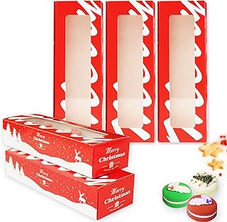 wraphay 30pack Christmas Cookies Boxes with Window Red Xmas Macaron Packaging Boxes Macaron Container Bakery Boxes Strawberry Chocolate Covered Treat Boxes