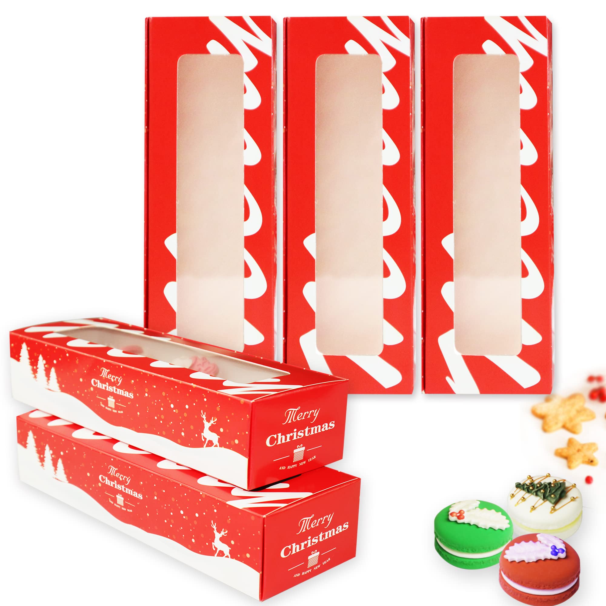 Wraphay Red,White 30Pack Christmas Cookies Boxes With Window Red Xmas Macaron Packaging Boxes Macaron Container Bakery Boxes Strawberry Chocolate Covered Treat Boxes