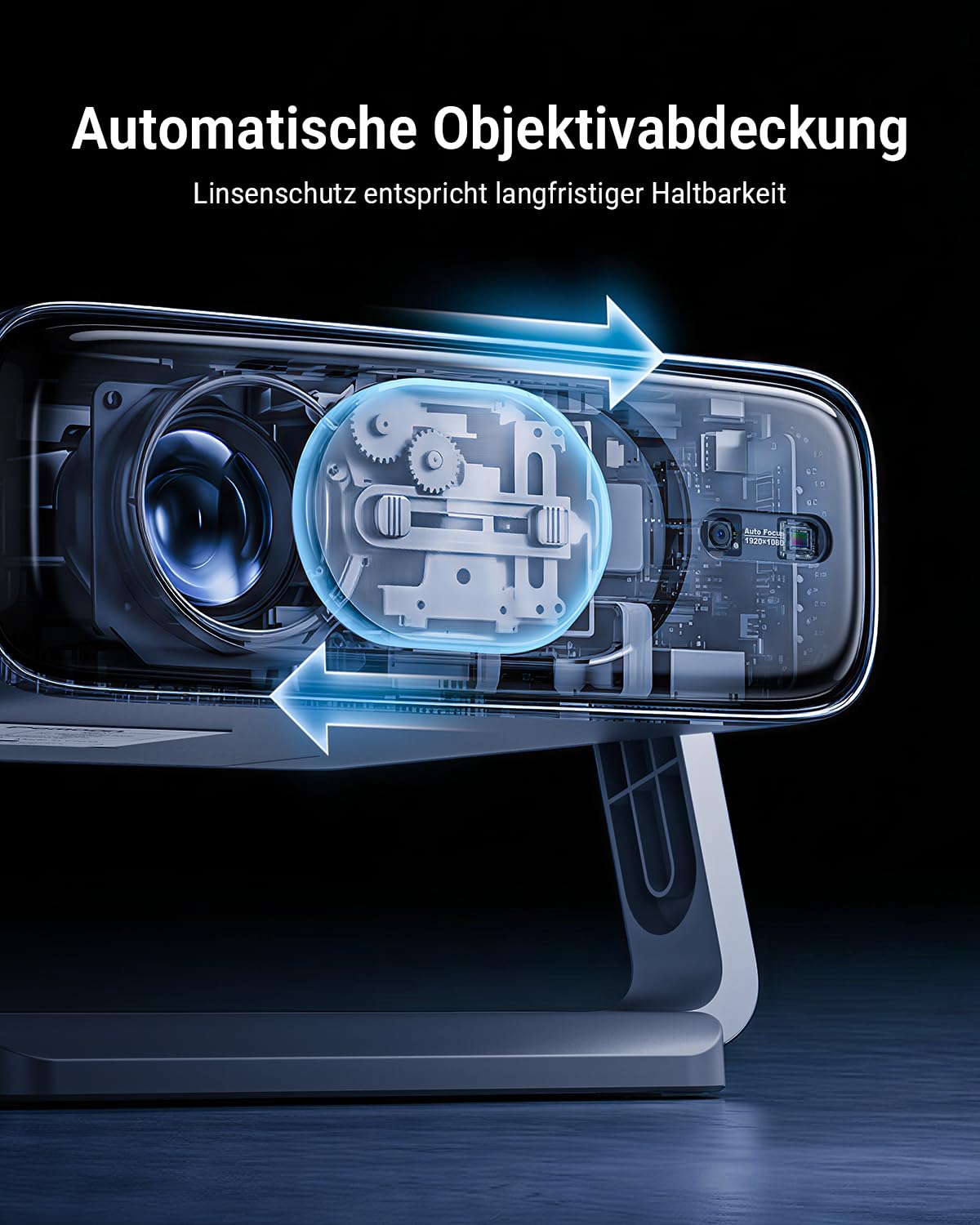 Smart Beamer【Google TV, Auto-Objektivabdeckung, 2500ANSI】 Beamer 4K Heimkino mit Autofokus & 6D Trapezkorrektur, Full HD 1080P, WiFi6, 360° Drehbarer Tragbarer Projektor mit APP für Outdoor/Handy