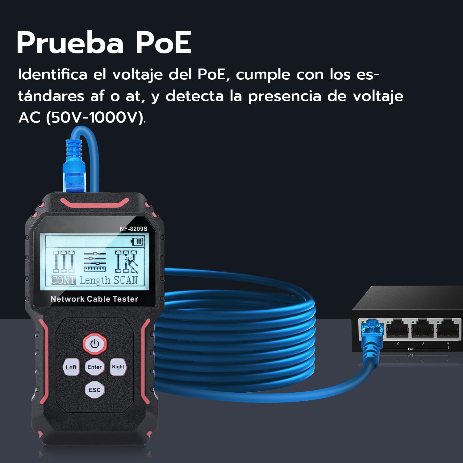 Mcbazel Probador de Cable con POE, Detector de Cable con Pantalla LCD, Rastreador de Cable Avanzado, Probador de Cable de Red NVC para CAT5 y CAT6