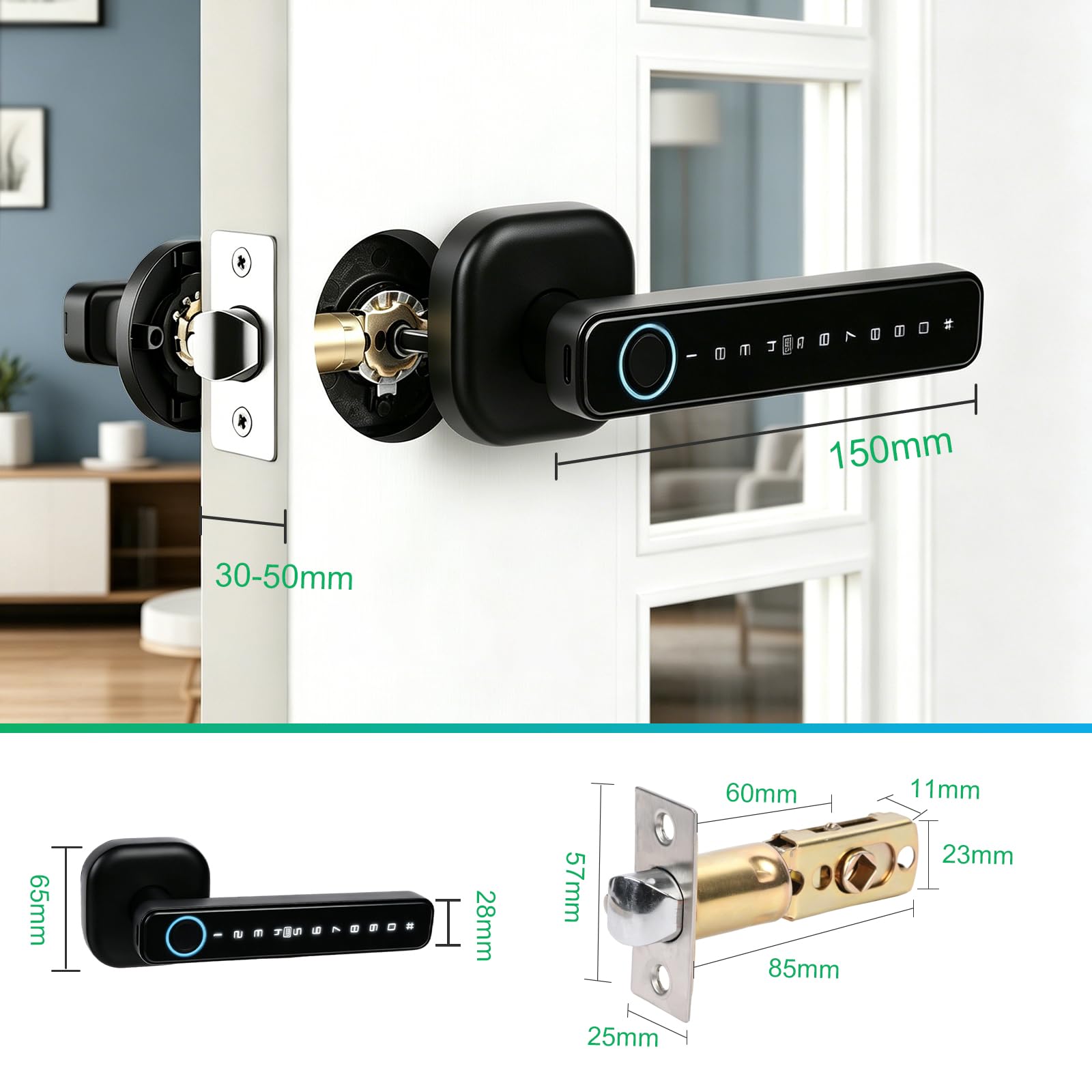 5-in-1 Intelligentes Türschloss, Elektronisches Türschloss für Bluetooth | Fingerabdruck biometrische, Temporäres Passwort, Per App gesteuert, Smart Lock, IC-Karte, für Haustür, Wohnung, Hotel, Büro
