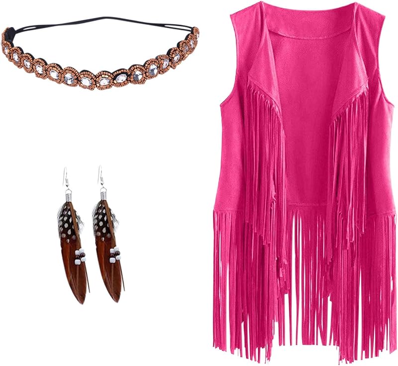 Faux Suede Fringe Vest for Women 3 PC V Neck Western Outerwear
