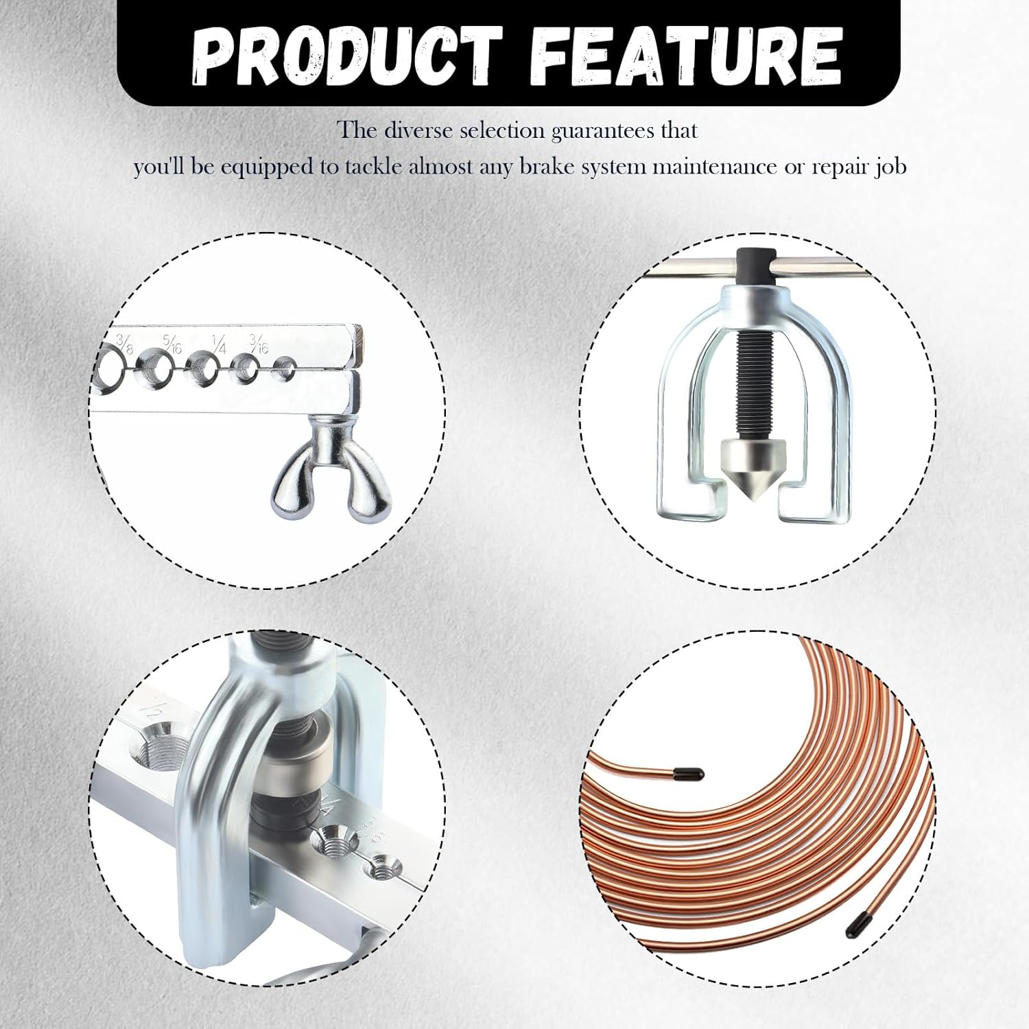 25Ft 3/16 Brake Line Kit,Single & Double Brake Line Flaring Tool Kit with 16 Fittings,5 Adapters,Tube Cutter,Brakes Lines Repair Kits for Fuel System & Hydraulic Brakes System