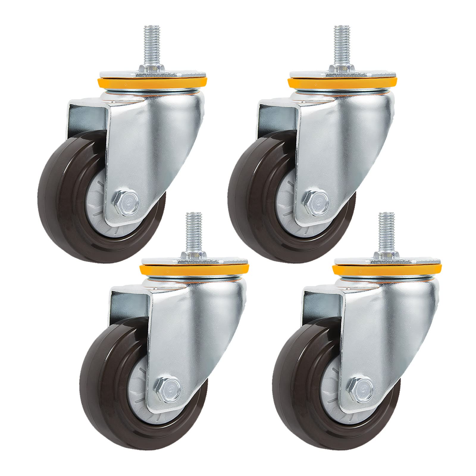 Lot de 4 roulettes pivotantes Robustes pour Meubles, 100 mm, en Caoutchouc, résistantes à l'usure et silencieuses, avec tiges filetées, sans Freins M14