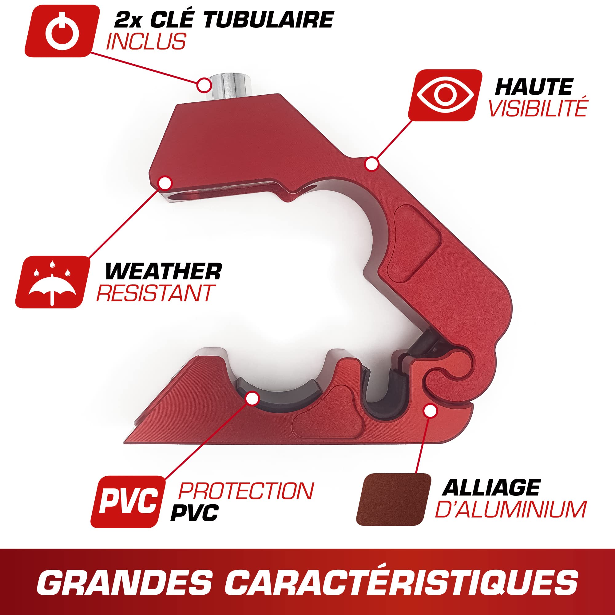 RADIKAL RK538R Antivol Guidon Moto, Bloque Levier Frein, Bloc Serrure Sécurité, Clic de Fermeture, Verrouillage Poignée Embrayage, Grip Lock, Blocage Universel Scooter, Quad, Vélo Électrique