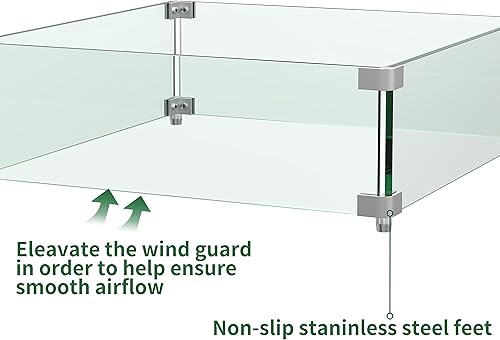 Miniatura 3 de Protector de viento cuadrado para hoguera de 19 x 19 x 6 pulgadas, protector de viento para fogata para mesa de fogata de 28 a 32 pulgadas, vidrio