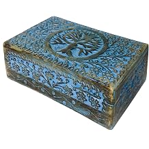 Vrinda Hand-Carved Wooden Box - Decorative Treasure Chest Box Tree of Life Pattern - Exquisite Storage Solution Ideal for Jewellery, Watches, Others - Brown, 8X5 Inch