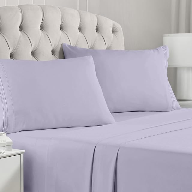 Mellanni Queen Sheets Set - 4 Piece Iconic Collection Bedding Sheets & Pillowcases - Luxury, Extra Soft, Cooling Bed Sheets - Deep Pocket up to 16" - Wrinkle, Fade, Stain Resistant (Queen, Lavender)