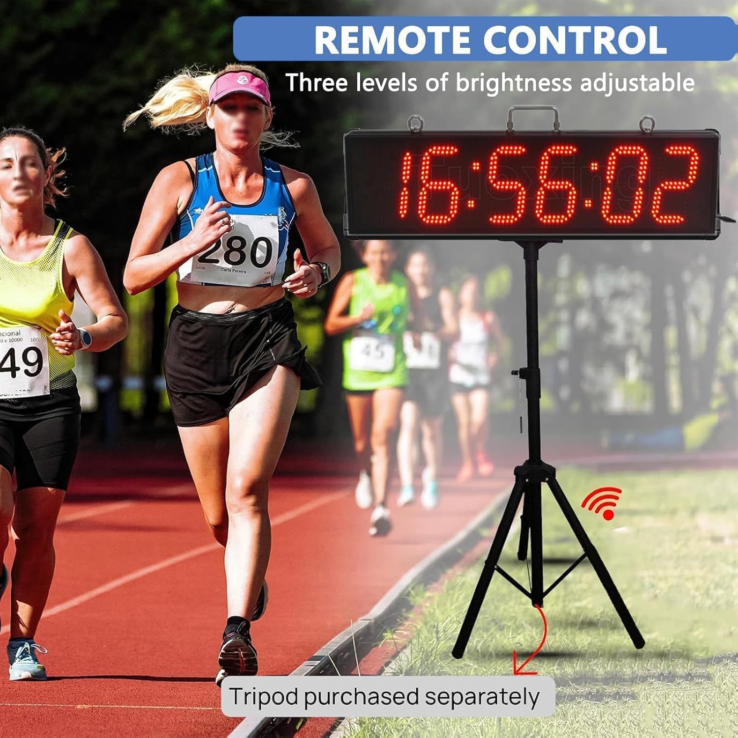 Chronomètre de Course LED 6 Pouces, Affichage numérique Recto avec Compte à rebours/Compte à rebours, 6 Chiffres, 3 Niveaux de luminosité, Format 12/24 h, la Maison, Portable (Red)