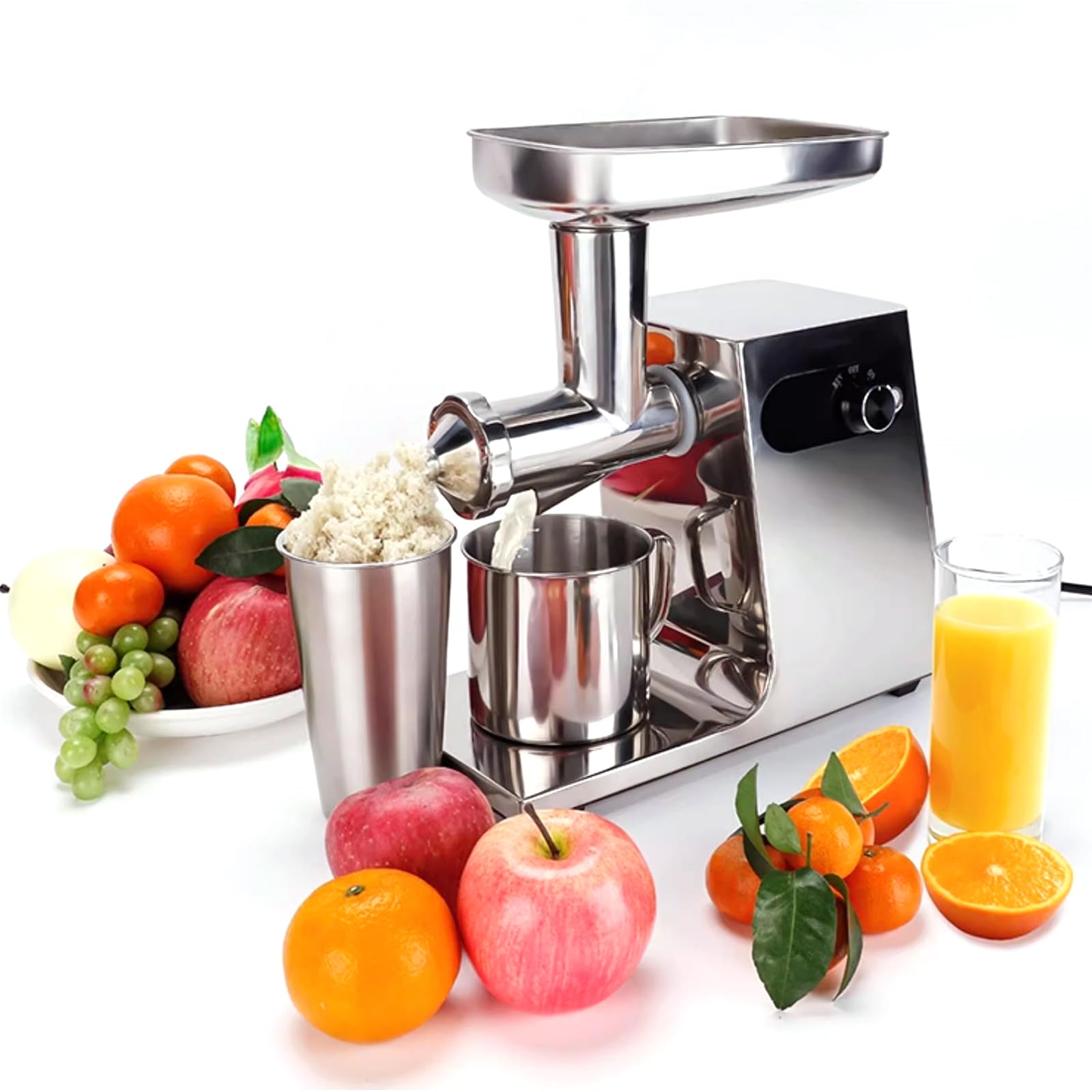 Licuadora De Prensado En Frío De Acero Inoxidable De 200 W, Extractor De Jugo De Frutas Y Verduras con 2 Vasos, Expulsión Automática De Pulpa, Fácil De Limpiar.
