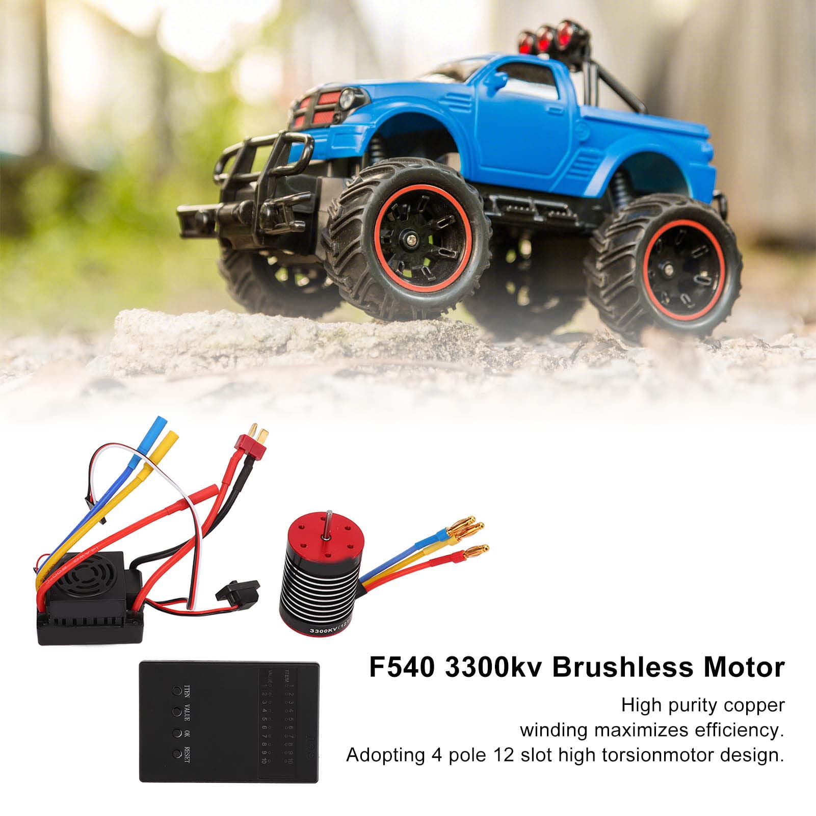 RiToEasysports Silnik Bezszczotkowy 3300KV, Ulepszony F540 3300KV Silnik 60A Wodoodporny ESC Combo CNC 6061 T6 Aluminiowe obudowę dla Samochodu Zdalnego Sterowania 1:10 RC