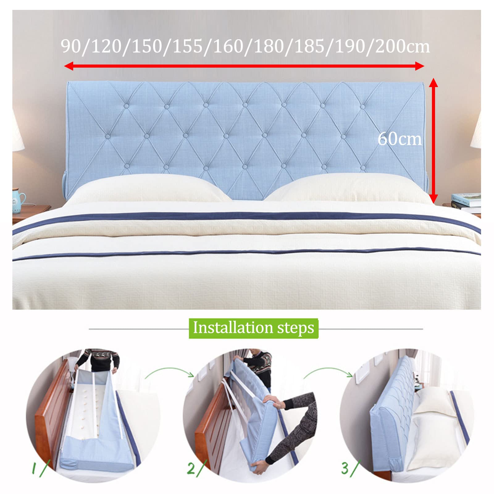 Cabecero Cama Funda Cojín para Respaldo De Cama, Cabeceros Cubierta, Tela De Lino De Algodón Espesar Cabecero De Cama Funda Protectora A Prueba De Polvo Decorativa,Blue1-185x60cm