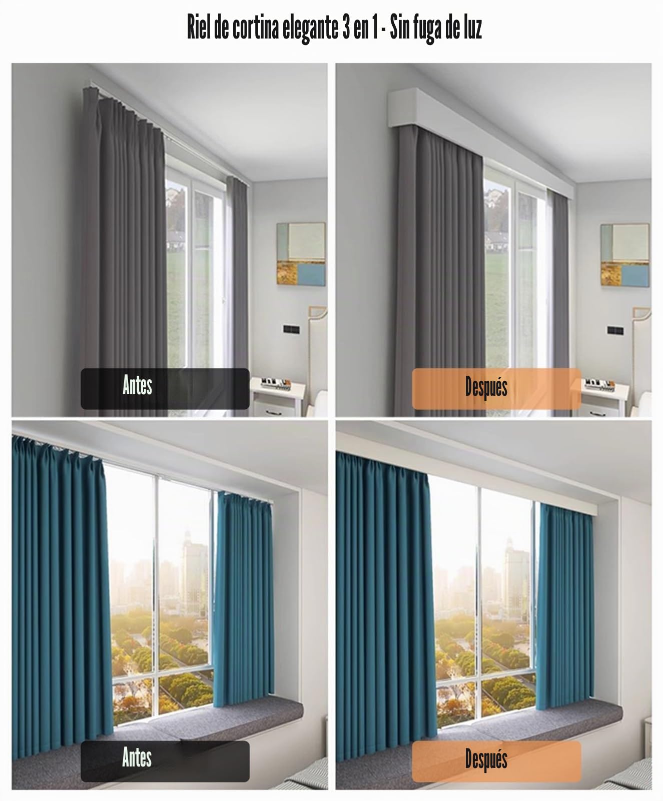 Caja de galería para cortina de ventana con riel, panel decorativo, montaje en techo o pared, sistema de riel de cortina oculto