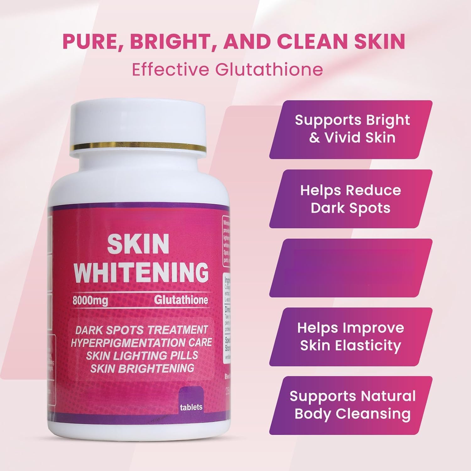 Glutatione 8000 mg Sbiancamento Pelle Rimozione Lentiggini Cloasma Schiarimento Tono
