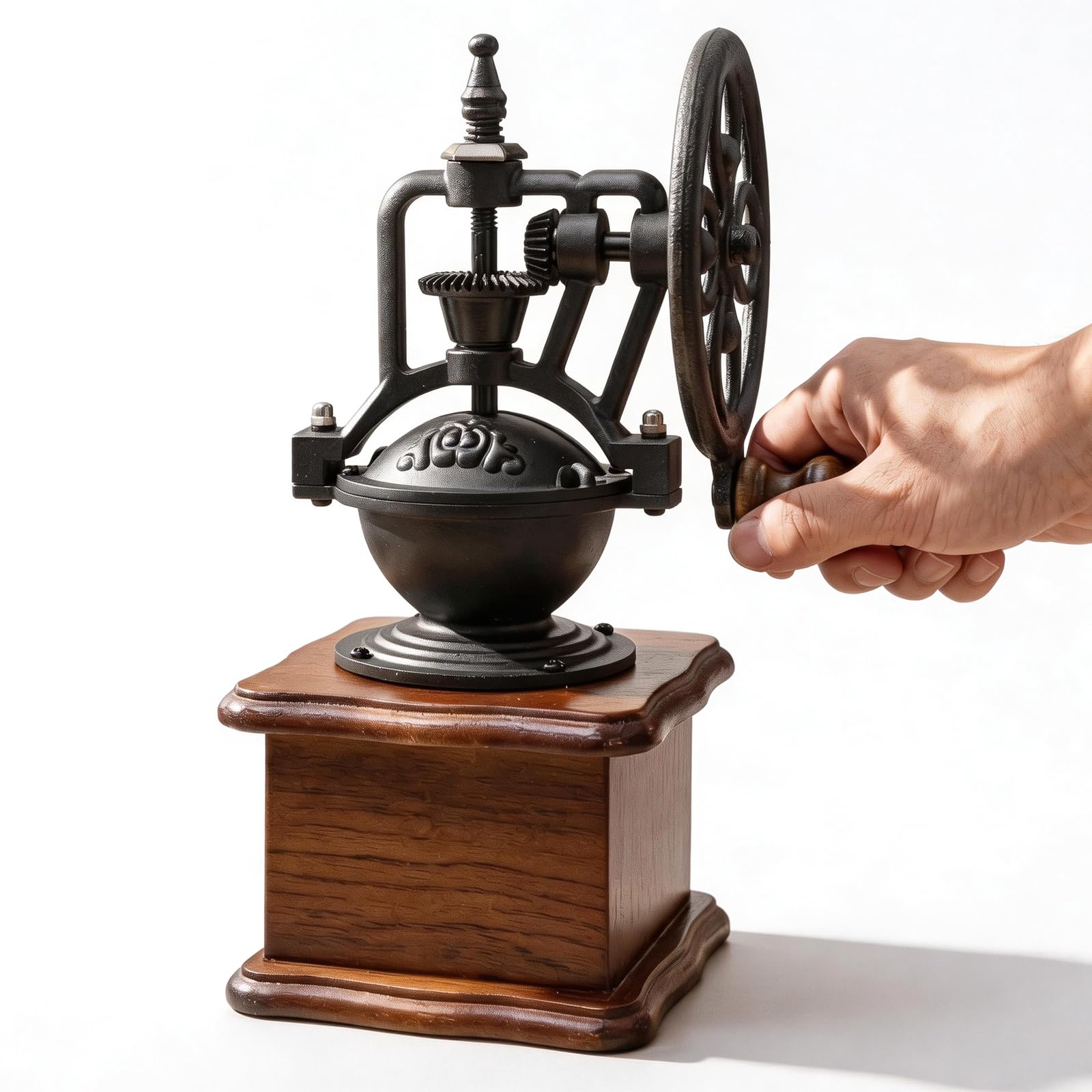 Macinacaffè manuale, stile vintage, in robusto legno, con manovella, per cucina, caffè e sala da pranzo, colore marrone caffè