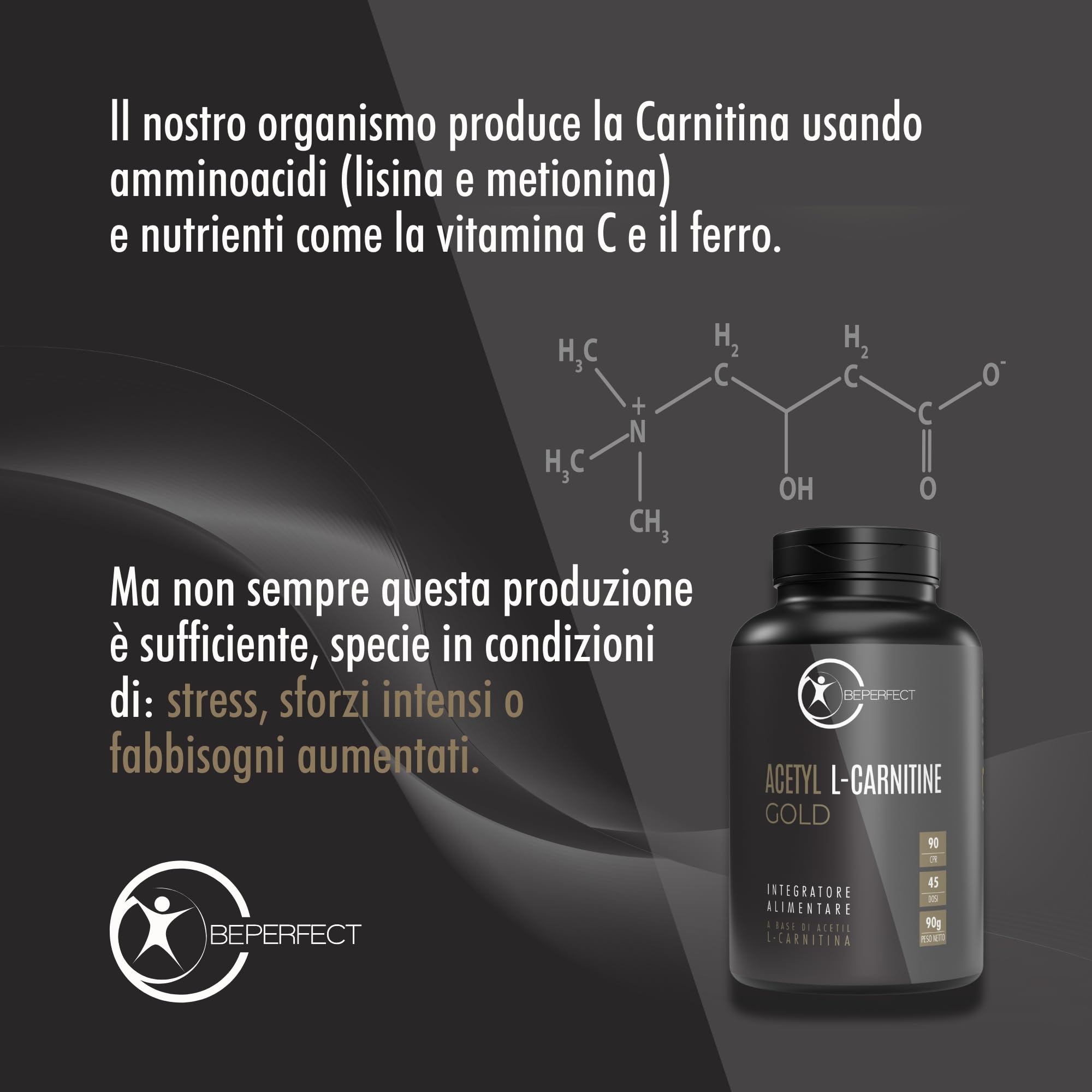 Acetil L-Carnitina Tartrato Integratore – 3360 mg per Dose – 90 Compresse – Supporto Metabolico ed Energetico per Sport, Recupero e Attività Fisica