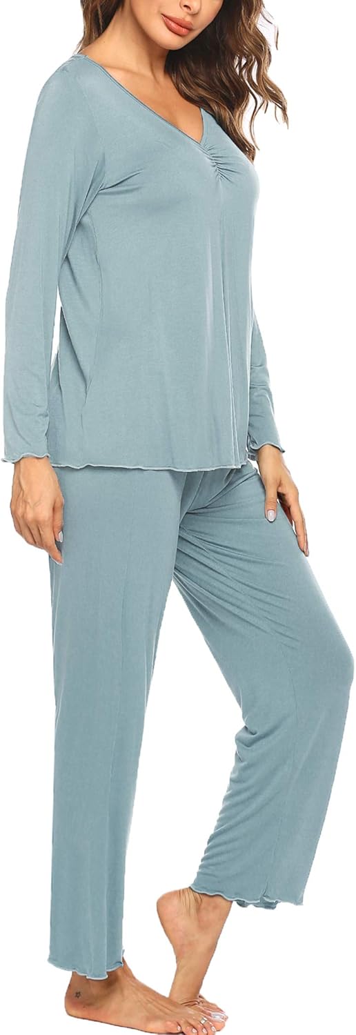 Ekouaer Womens Pajama Sets 2 Piece Lounge Set Fall Winter Pajamas Long Sleeve Pjs Top and Pants Soft Pj Sets Loose Sleepwear - Image 3
