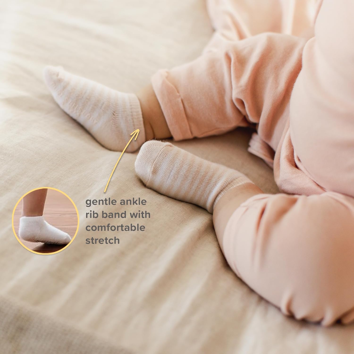 Burt's Bees Baby Baby Girls' Ankle Socks with Non-Slip Grips (6-Pack) - Image 4