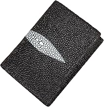 Yoder Leather Company Genuine Stingray Skin Trifold Leather Wallet for Men, Nine Card Slots (Black)