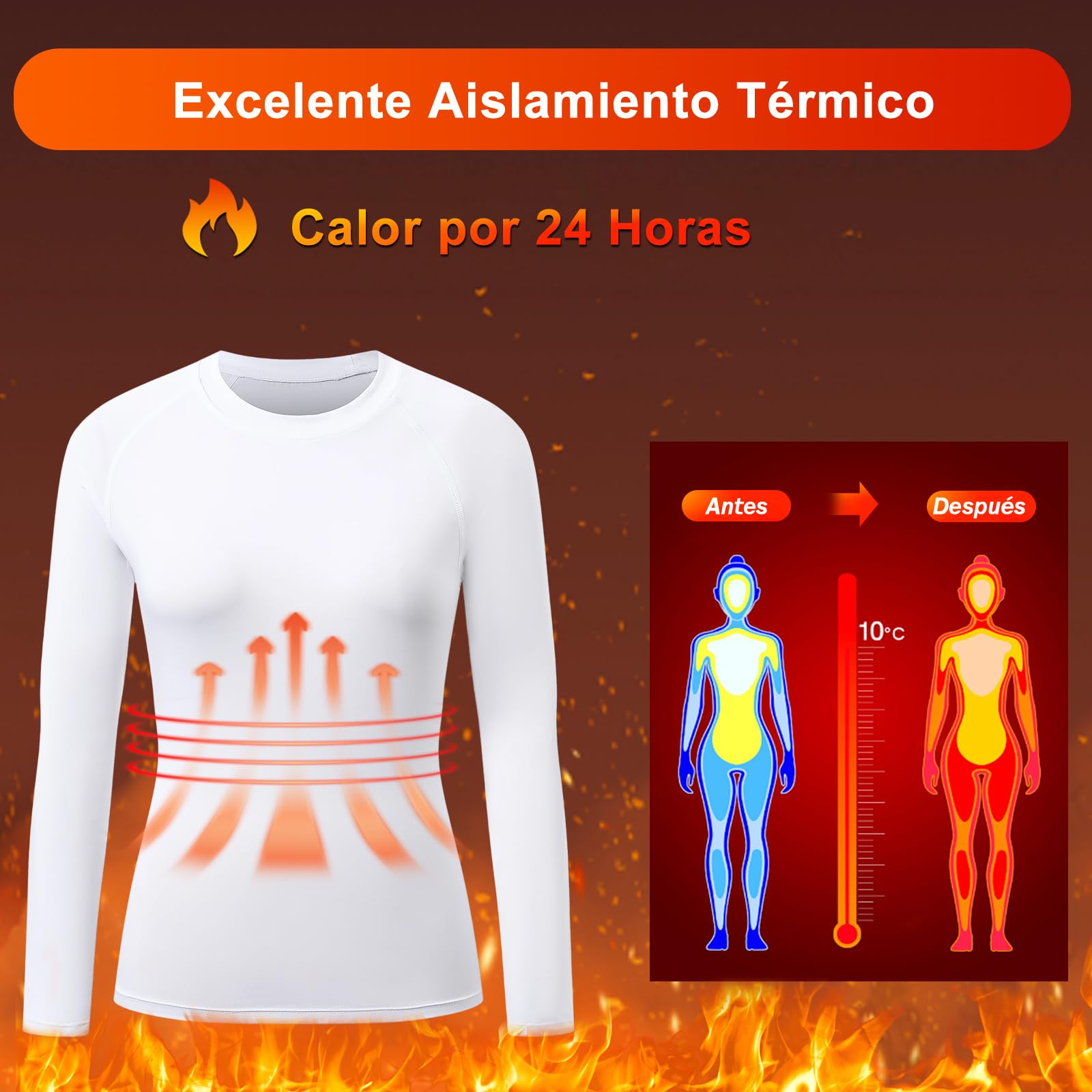 HYCOPROT 4 Pack Camisetas Térmicas de Compresión para Mujer Manga Larga Interior Ropa Deportiva Invierno Corte Ajustado Basica Top Deportivo Base Shirts Gimnasio Yoga Senderismo Trekking Ciclismo