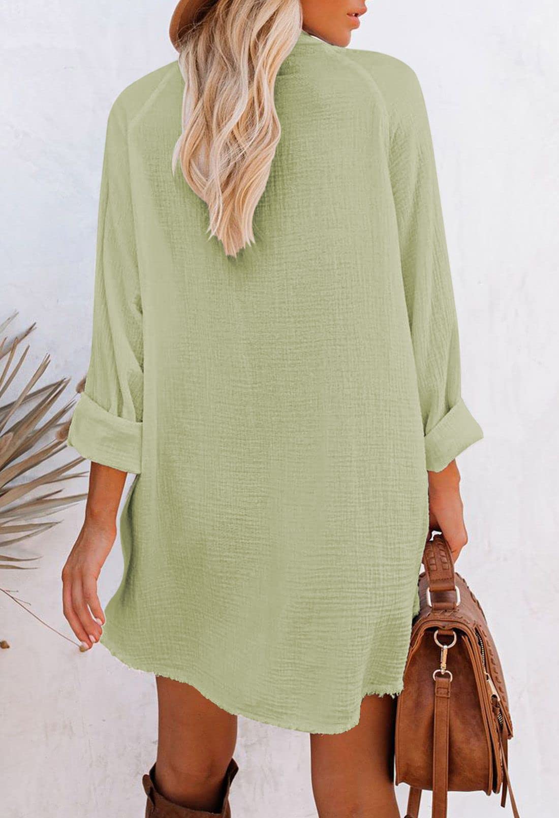 HAPCOPE Women's Button Down Shirt Dress Oversized Long Sleeve Swimsuit Cover Ups Beach Dresses