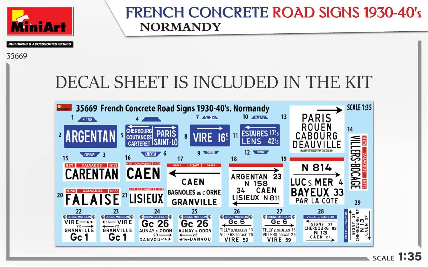 Miniart 1:35 - Concrete Signs France 1930-40's Normandy, Un-painted - Image 3