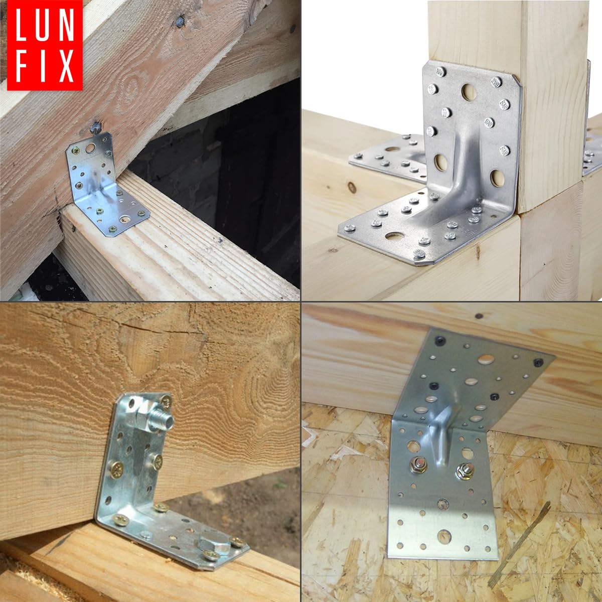 50 Equerre metal renforcées 90x90x65x1,5 mm, connecteurs bois galvanisés avec nervure, équerre support d'angle droit perforée pour menuiserie, fixation meuble, clôture, construction bois