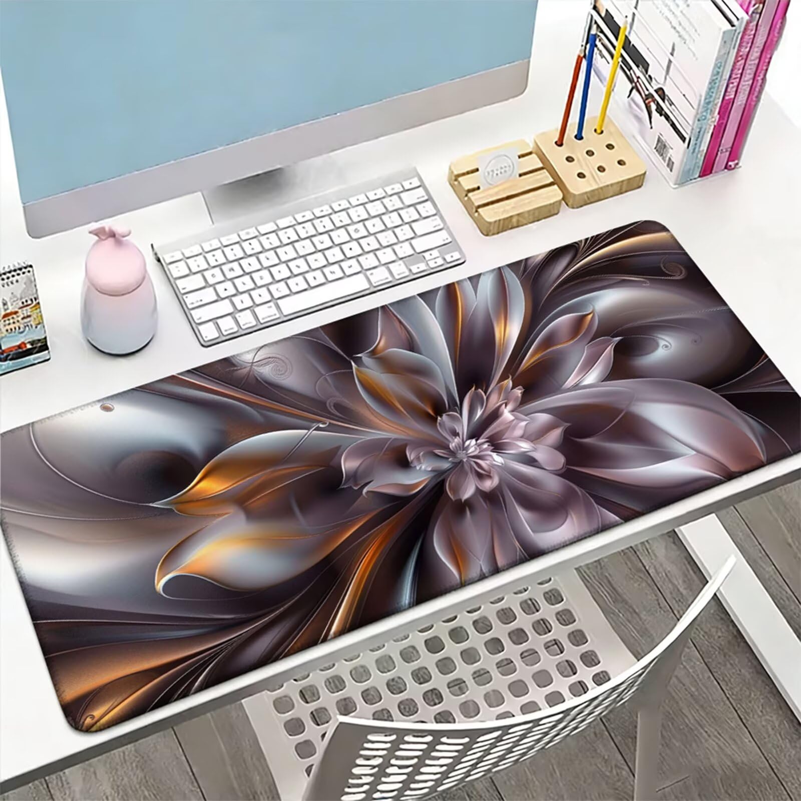 Podkładka pod mysz XXL 1500 x 800 x 3 mm, duża różowa podkładka pod mysz z wodoodporną i gumową antypoślizgową kwiatową pod ręką biurko zszyte krawędzie, poprawia precyzję i szybkość dla gracza W-272