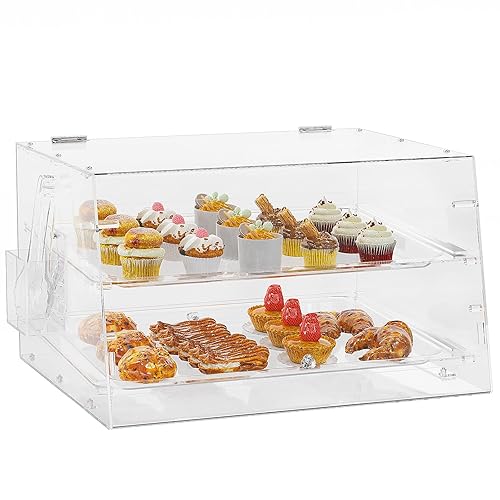 ROVSUN Estuche de exhibición de pastelería de 2 niveles, vitrina de panadería, vitrina comercial de acrílico con bandejas extraíbles, pinza para