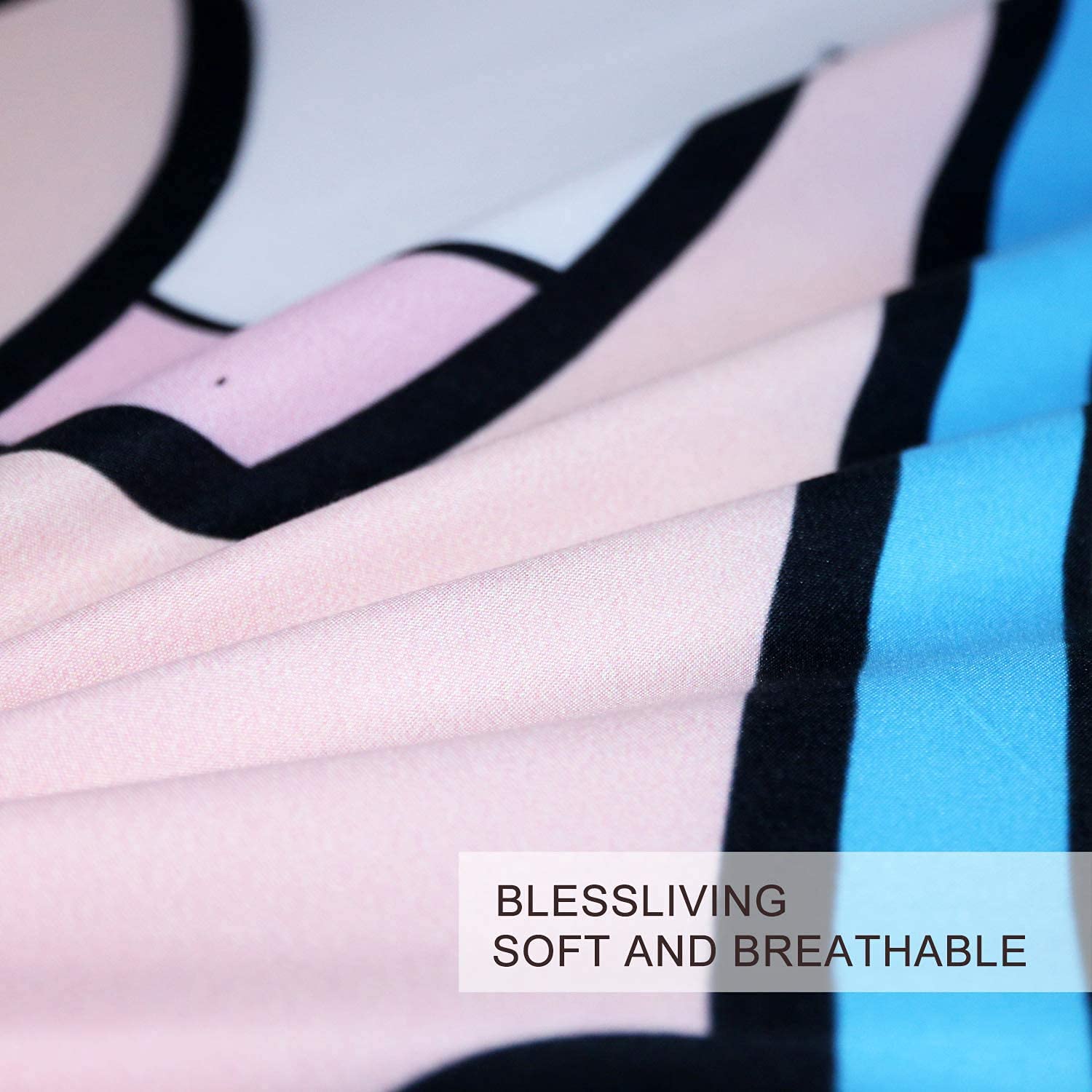 BlessLiving Pink Unicorn Bedding Set Kids Girls Funny Unicorn Farts Rainbows Bedding 3 Piece Cartoon Unicorn Stars Duvet Cover (Queen)