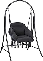 ANOW Heavy Duty Hammock Chair with Stand & Removable Padded Cushion - 400 lbs Capacity, Dark Grey Swing Chair for Indoor/Outdoor