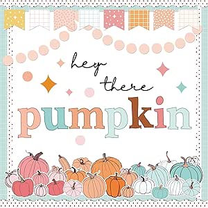 114-Piece Fall Bulletin Board Decor Kit - Pumpkin Sunflower Truck Cutouts With Plaid Border & Glue Points