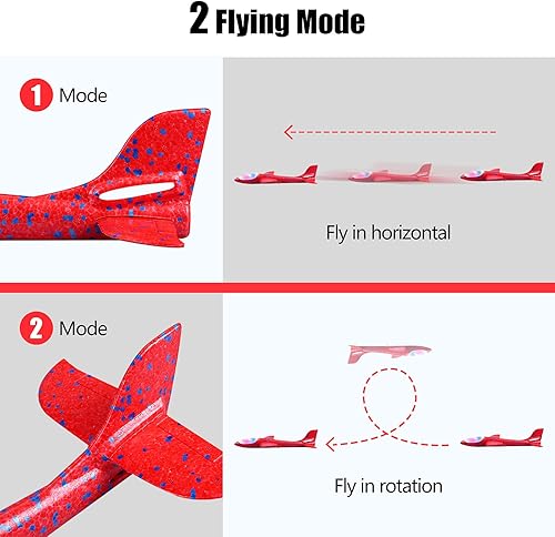 Miniatura 4 de Paquete de 2 aviones de luz LED, avión de espuma grande de 17.5 pulgadas, 2 aviones planeadores de modo de vuelo, juguete volador para niños,