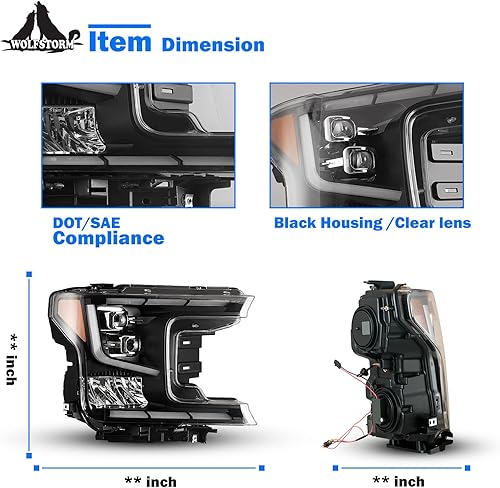 Miniatura 8 de WOLFSTORM Faros LED para Ford F150 2018-2020 con modelos halógenos de fábrica solamente DRL y diseño de luz direccional no compatible con Ford F150