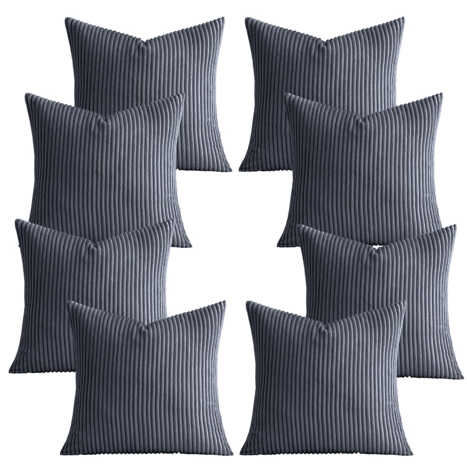 AMEHA Set of 8 Pcs Soft Stripe Grey Velvet Cushion Covers 45 x 45 cm with Invisible Zipper Decorative Square Throw Pillowcases for Livingroom, bed, couch, office (18x18 inch Stripe Cushions)