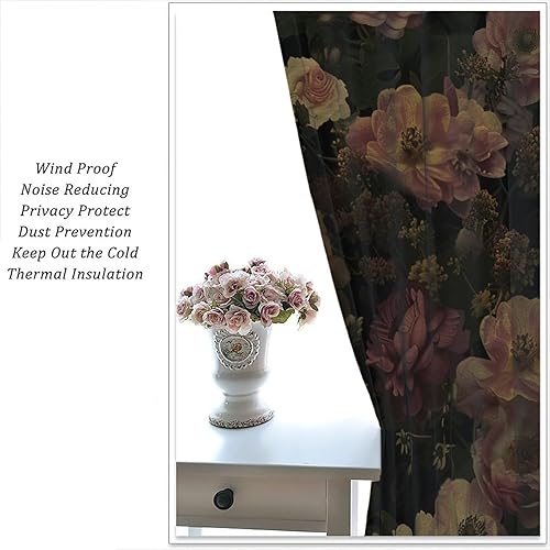 Miniatura 114 de Retro 70s Floral Blackout Window Curtains, Watercolor Flower Plant Rustic Modern Style Pattern Window Drapes, for Bedroom Living Room 42x45in 2