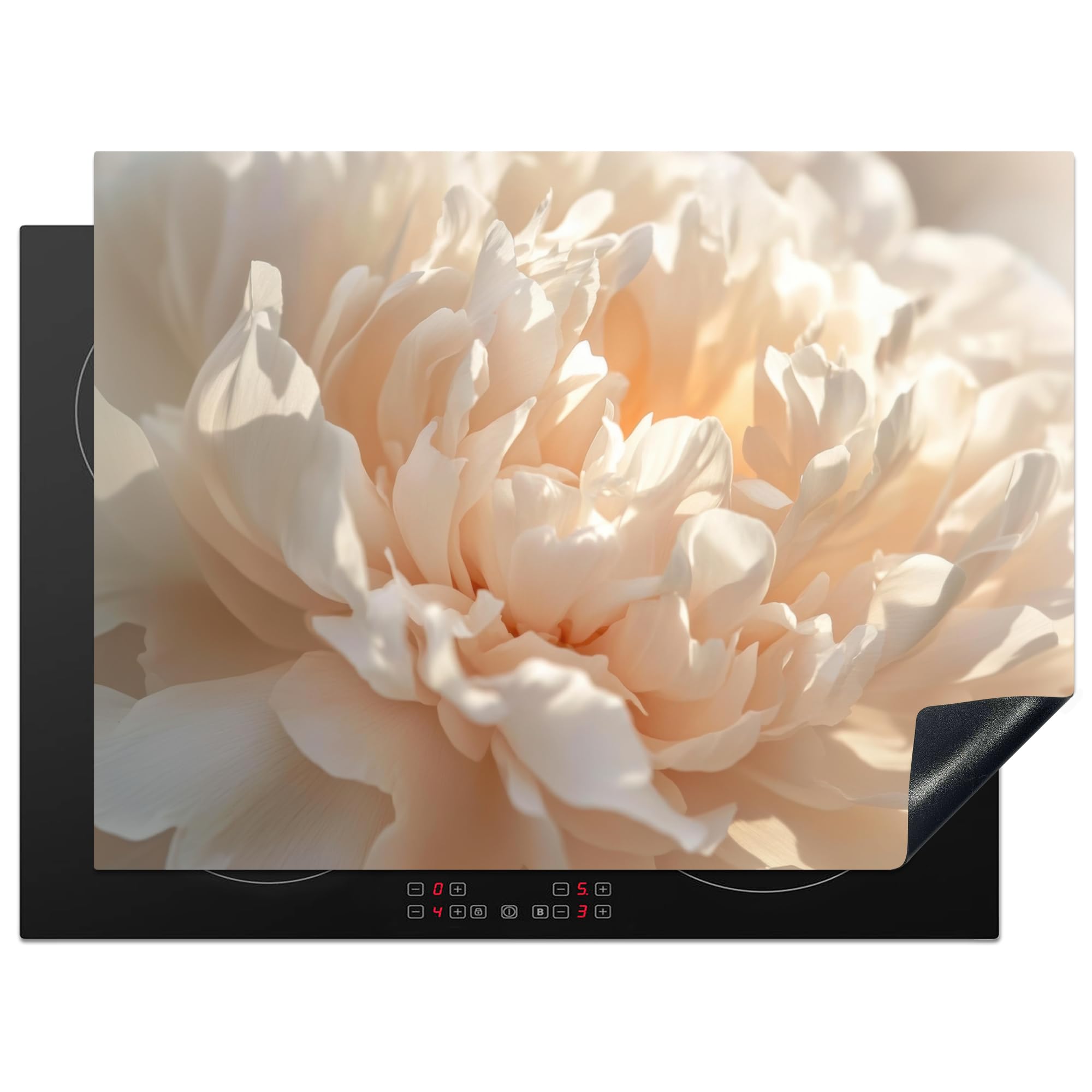 KitchenYeah© Induction Hob Protector Mat 20.5"x27.6" / 70x52 cm Cooker Top Protectors Cover Ceramic Covers Electric Hobs Vinyl Close Up - Peony - Light Pink