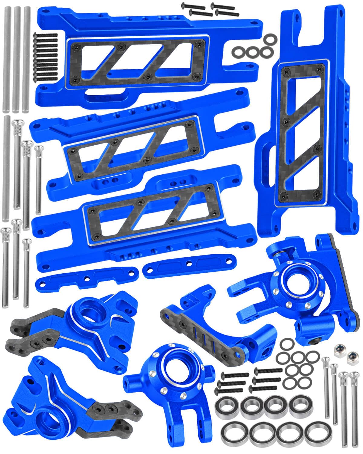 RC Upgrades Part for 1/10 Slash/Rustler/Jato/Stampede/Hoss 4X4 4WD VXL,Aluminum Suspension Arms & Caster Block & Steering Blocks & Rear Stub Axle Carriers & Arm Suspension Mount,Navy Blue