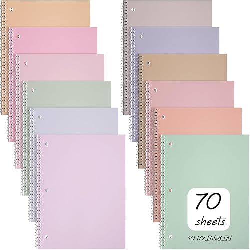 Miniatura 7 de Teling 8 cuadernos en espiral de 1 materia, cuaderno de rayas universitarias de 8 x 10 12 pulgadas, cuaderno en espiral de 3 agujeros, bolsillos