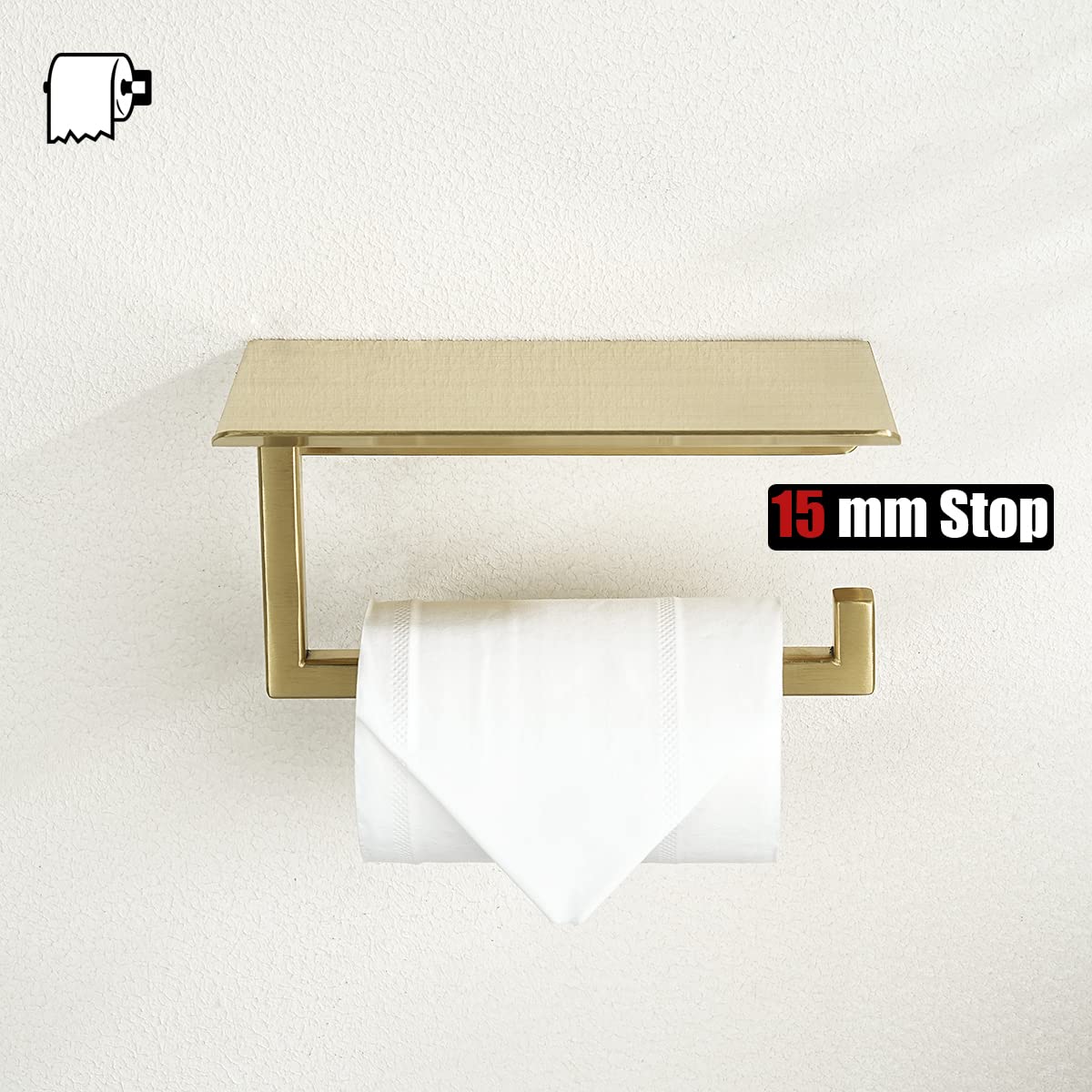JQK Toilet Paper Holder Shelf, Bathroom Tissue Roll Holder with Phone Shelf - Image 4