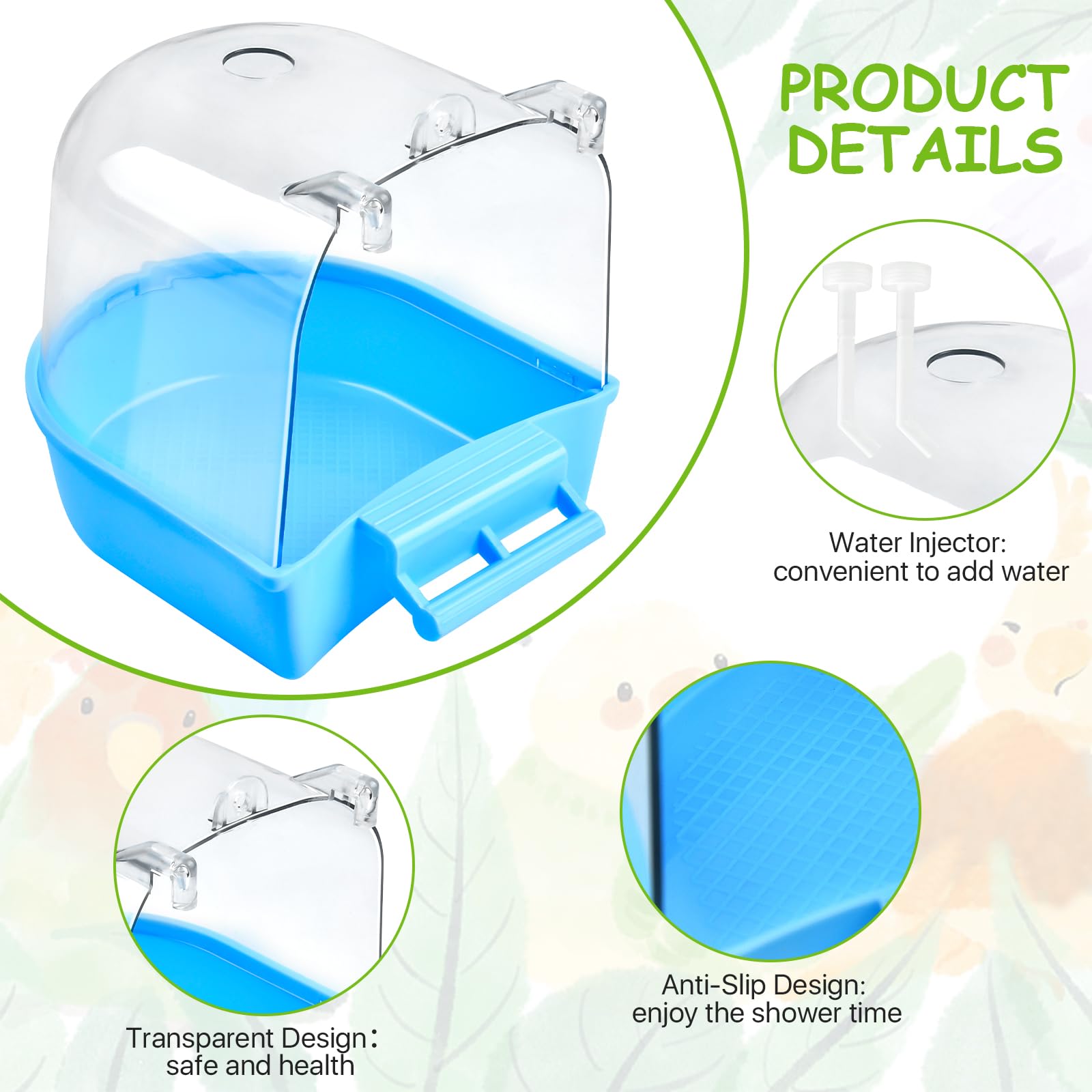 Supkiir 4Pcs Clear Bird Bath for Cage, Parakeet Bath Cage Accessories with Water Injectors, Hanging Bird Bath Box Parrot Bird Bathing Tub for Small Birds Cockatiel Conure Canary Budgies - image 4