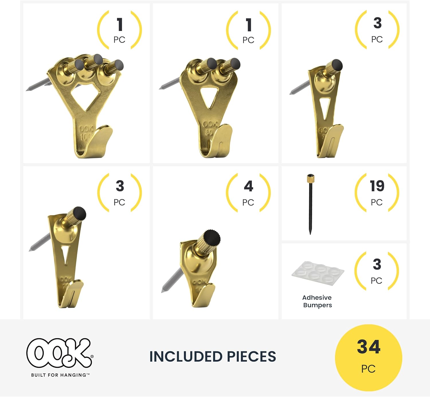 OOK 50918 Professional Picture Hangers, Art Hangers, Padded, Brass, Reusable Picture Hooks, 5-100lb (Value Pack) : Home & Kitchen