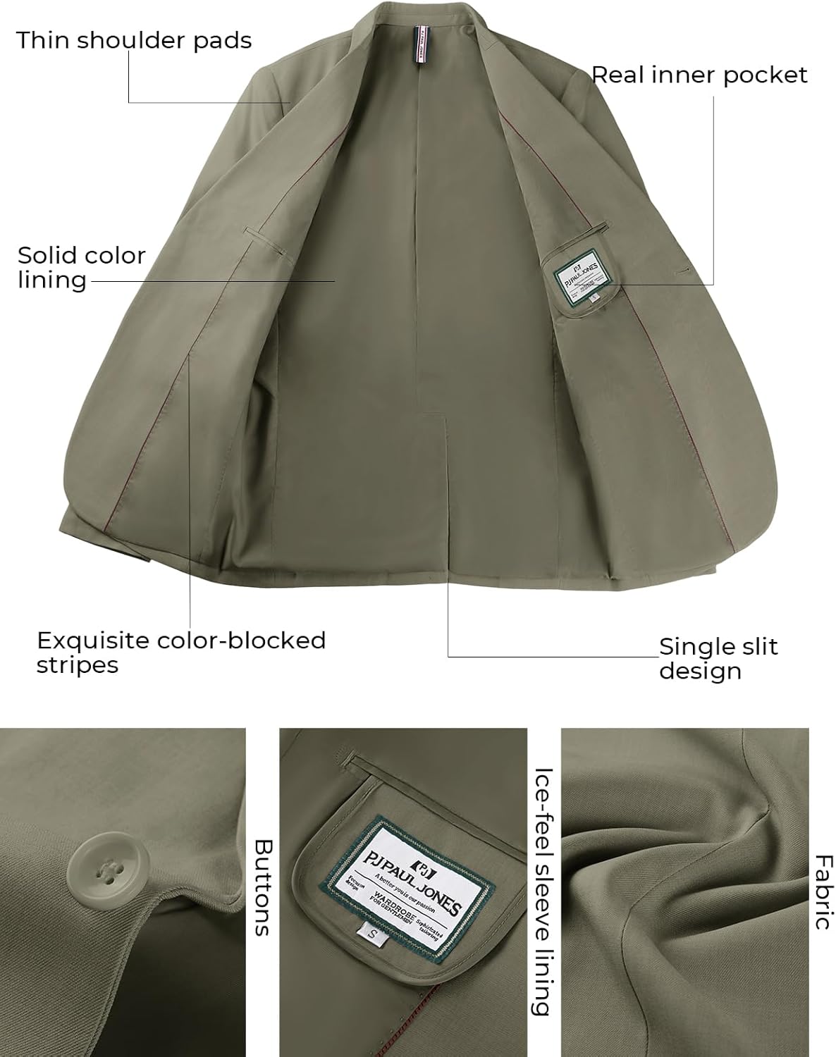 PJ PAUL JONES Men's Lightweight Sport Coat Casual One Button Blazer Breathable Sportcoat - Image 5