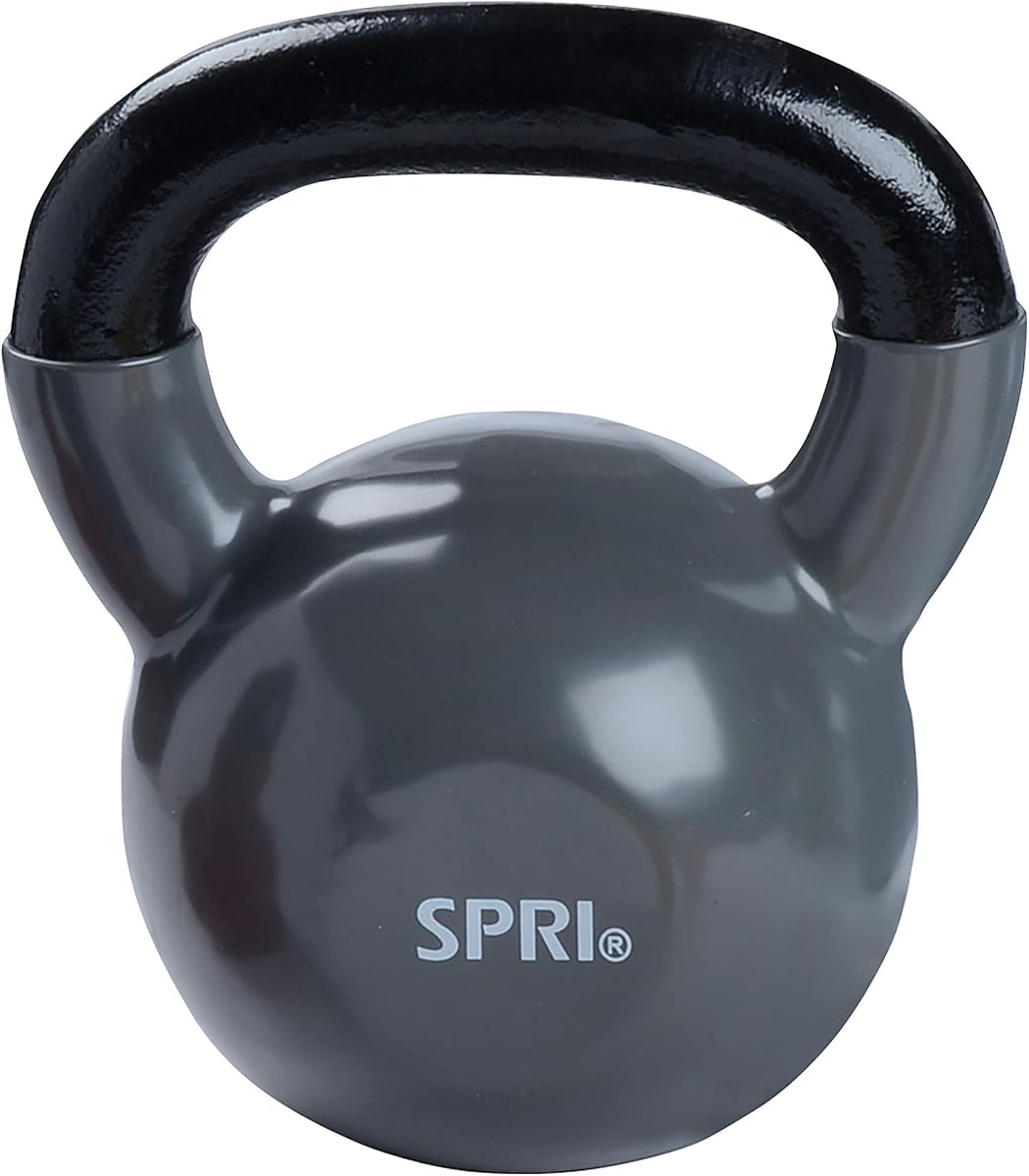 SPRI Kettlebell Weights Deluxe Cast Iron Vinyl Coated Comfort Grip Wide Handle Color Coded Kettlebell Weight Set