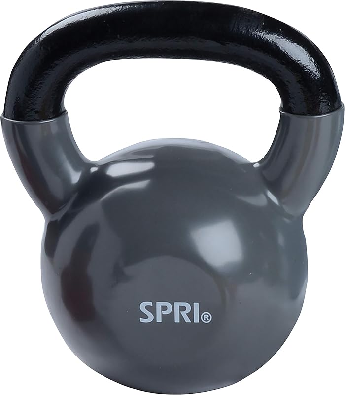 SPRI Kettlebell Weights Deluxe Cast Iron Vinyl Coated Comfort Grip Wide Handle Color Coded Kettlebell Weight Set
