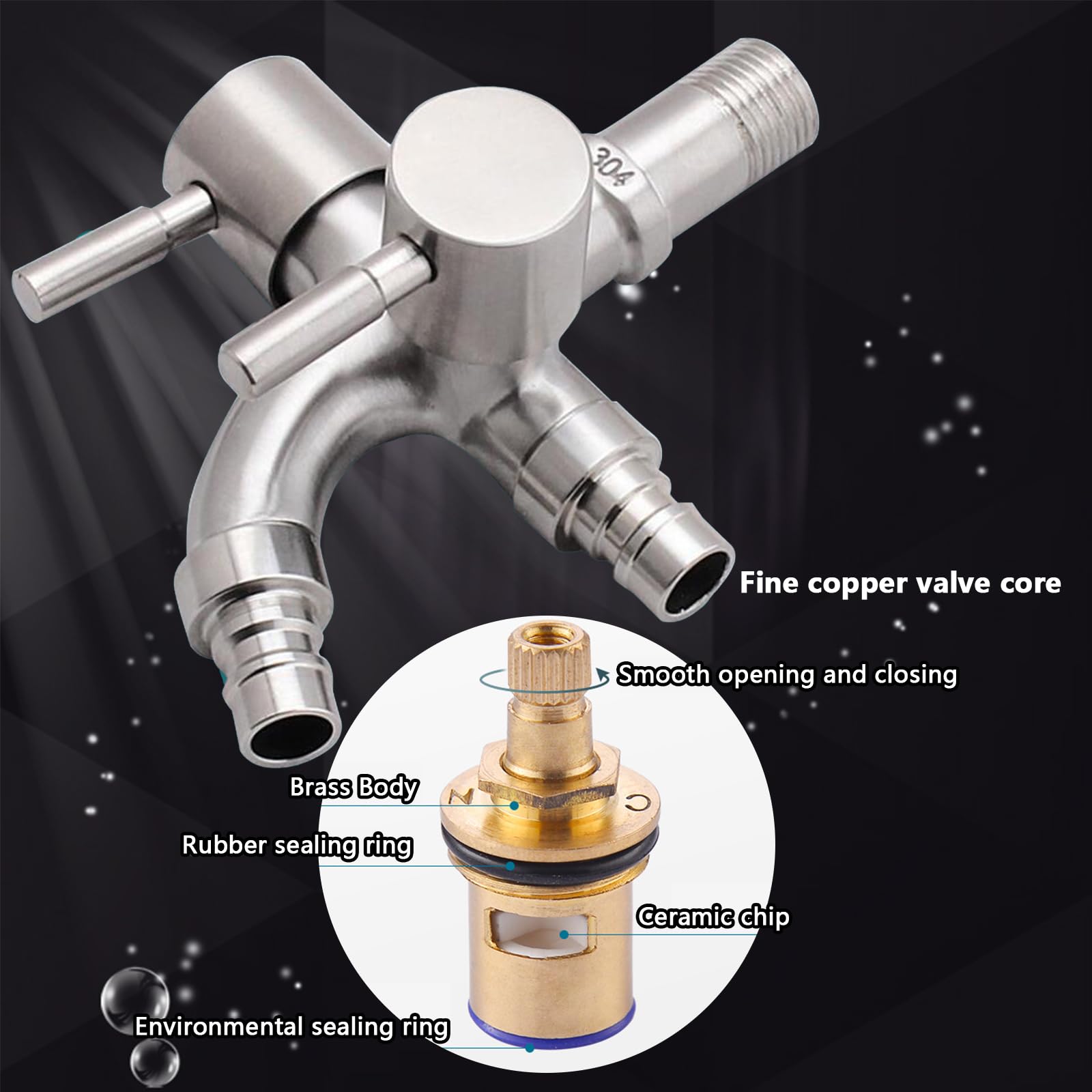 1/2 Zoll Doppel Wasserhahn Edelstahl - Garten Küche Bad Universal