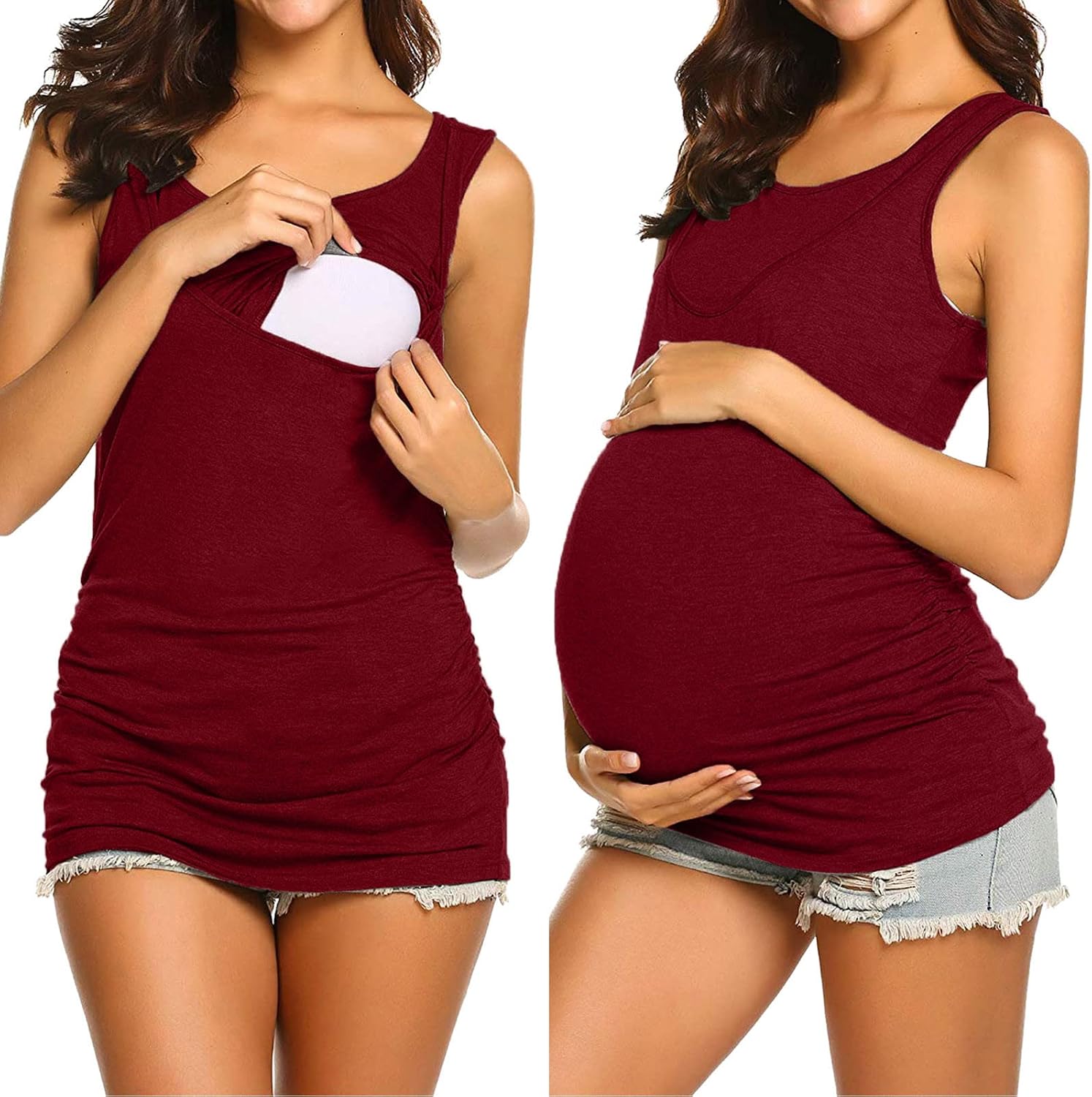 Women's Maternity Wrap Top Sleeveless Double Layer Solid Blouse T Shirt Pregnancy Clothes