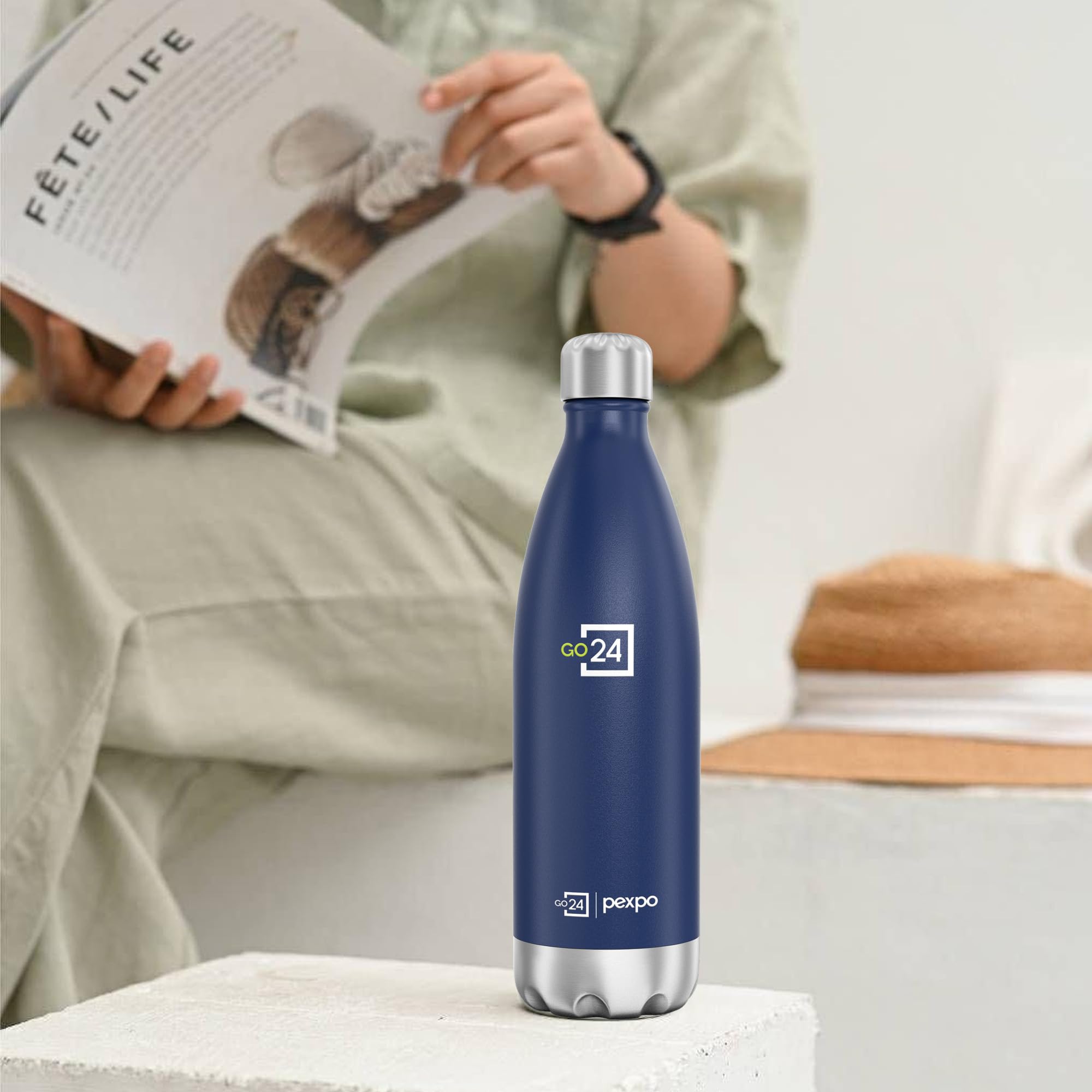 Go24 pexpo Stainless Steel Water Bottle Electro Denim Blue 750ml 3