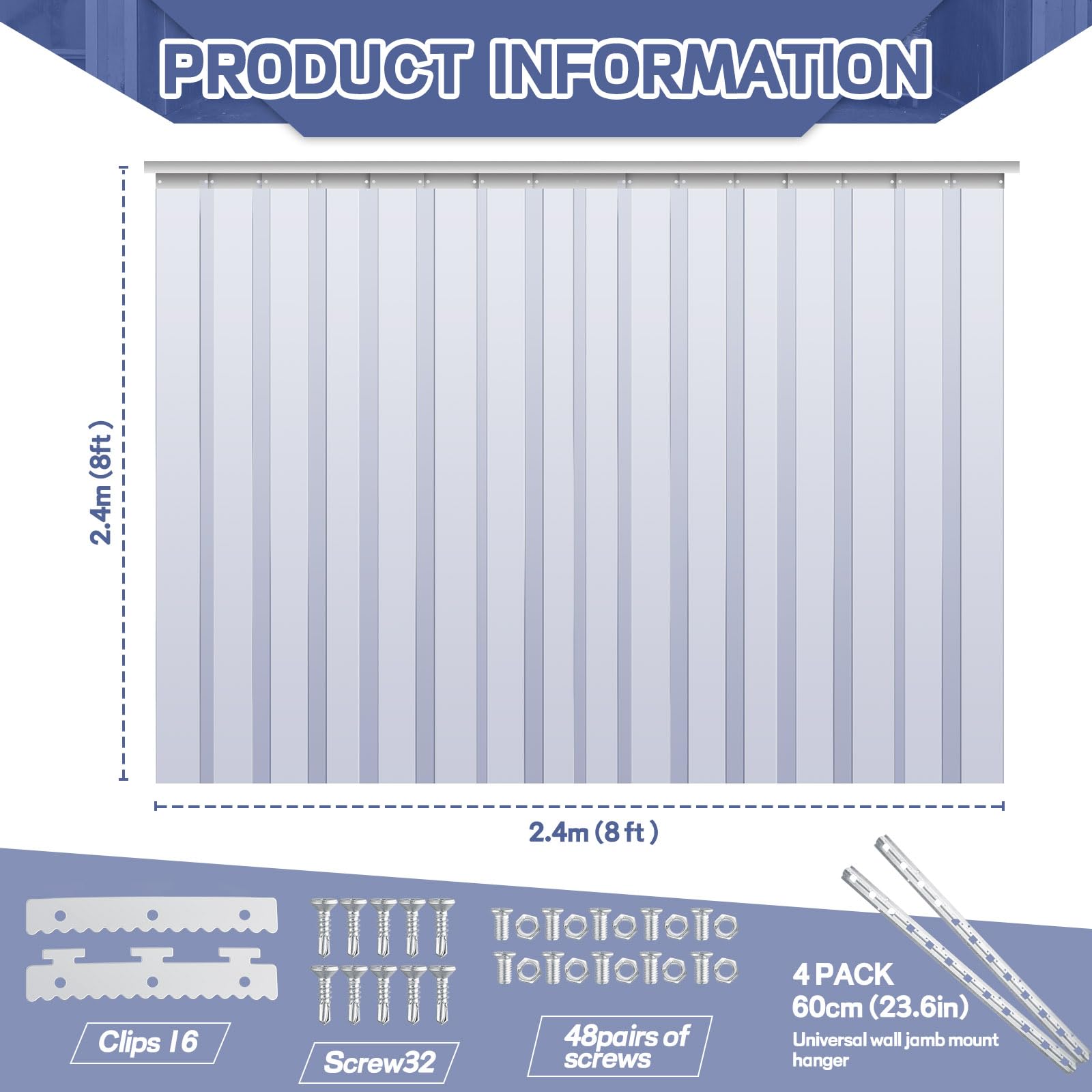 Plastic Strip Door Curtains, 0.08'' Thickness PVC Freezer Curtain, 5.9 - View #3