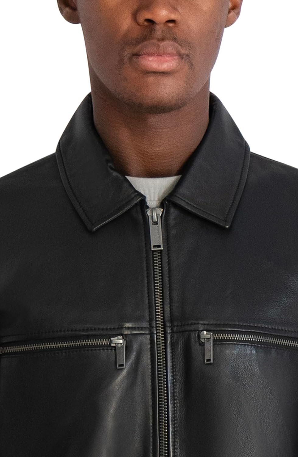 KARL LAGERFELD Men's Faux Leather Jacket With Stand Collar